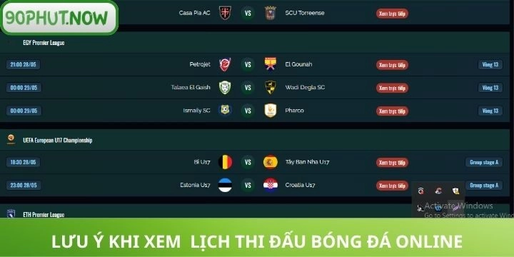 lưu ý khi xem lịch thi đấu